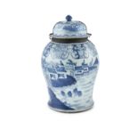 A LARGE CHINESE BLUE AND WHITE PORCELAIN BALUSTER VASE WITH COVER, 18th Century, of baluster