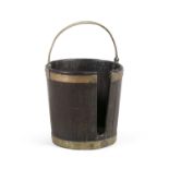 A GEORGE III MAHOGANY BRASS BOUND PLATE BUCKET, of coopered construction, with brass banding and
