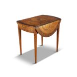 A GEORGE III SATINWOOD, ROSEWOOD BANDED AND MARQUETRY INLAID PEMBROKE TABLE, in the neo-classical