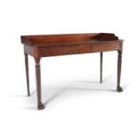 AN IRISH GEORGE IV MAHOGANY RECTANGULAR SERVING TABLE, with panel back above a reeded frieze, with