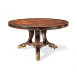 A FINE REGENCY ROSEWOOD, CUT BRASS AND GILT BRONZE MOUNTED CENTRE OR BREAKFAST TABLE, in the