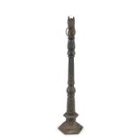 A VICTORIAN BLACK PAINTED CAST IRON HORSE POST, 19th century, the fluted upright column with horse