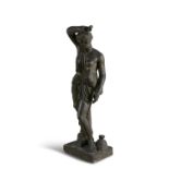 A BRONZED CLASSICAL FIGURE OF A BELLONA, Roman goddess of war. 116cm high