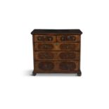 A WILLIAM AND MARY INLAID WALNUT RECTANGULAR CHEST OF DRAWERS, decorated with burr walnut panels,
