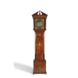 AN IRISH GEORGE III MAHOGANY AND MARQUETRY LONGCASE CLOCK, the brass dial with calendar aperture and