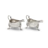 A FINE PAIR OF IRISH GEORGE III SILVER SAUCE BOATS, Dublin c.1753, maker's mark of Robert