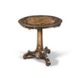 A MID 19TH CENTURY WALNUT, OLIVEWOOD AND MARQUETRY CROSSBANDED CIRCULAR CENTRE TABLE, the top with a