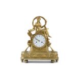 A FRENCH EMPIRE FIGURAL MANTLE CLOCK, 19th century, surmounted with a allegorical figure of
