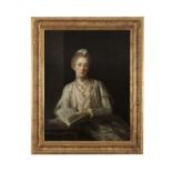 ATTRIBUTED TO NATHANIEL HONE R.A (1718 - 1784) Portrait of a seated lady, holding a book, wearing