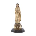 AN INDO PORTUGUESE IVORY STATUE OF THE VIRGIN MARY, c.1700, modelled standing with hands clasped