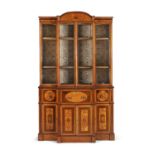 A GEORGE III SATINWOOD, ROSEWOOD, AMARANTH AND MARQUETRY SECRETAIRE BREAKFRONT DISPLAY CABINET,