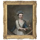 ENGLISH SCHOOL (18TH CENTURY) Portrait of a Young Girl, Holding a Basket of Flowers Oil on canvas,