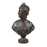 AFTER JEAN ANTOINE HOUDON (1740 - 1828), LATE 19TH CENTURY Diana the Huntress Patinated bronze bust,