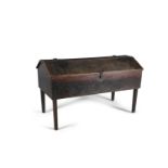 A 19TH CENTURY IRON BOUND STAINED OAK ALMS CHEST, in the manner of A.W.N Pugin, the twin