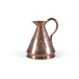 A 19TH CENTURY THREE GALLON COPPER HAYSTACK MEASURE, applied with scroll handle, with conical body