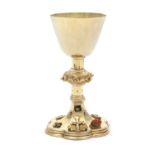 A VICTORIAN SILVER GILT AND JEWELLED CHALICE, London 1891, mark of George Lambert, of traditional