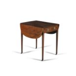 A GEORGE III INLAID MAHOGANY OVAL DOUBLE DROP LEAF PEMBROKE TABLE, the top with rosewood