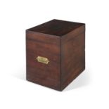 AN GEORGE III MAHOGANY CELLARETTE BOX, of plain rectangular form, with inset brass handles, the