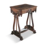 A FINE REGENCY ROSEWOOD WORK TABLE, mid-19th century, the figured rectangular top over a single