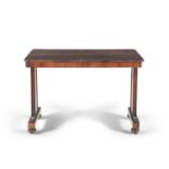 A PLAIN WILLIAM IV ROSEWOOD RECTANGULAR SIDE TABLE, raised on flat reeded side supports with