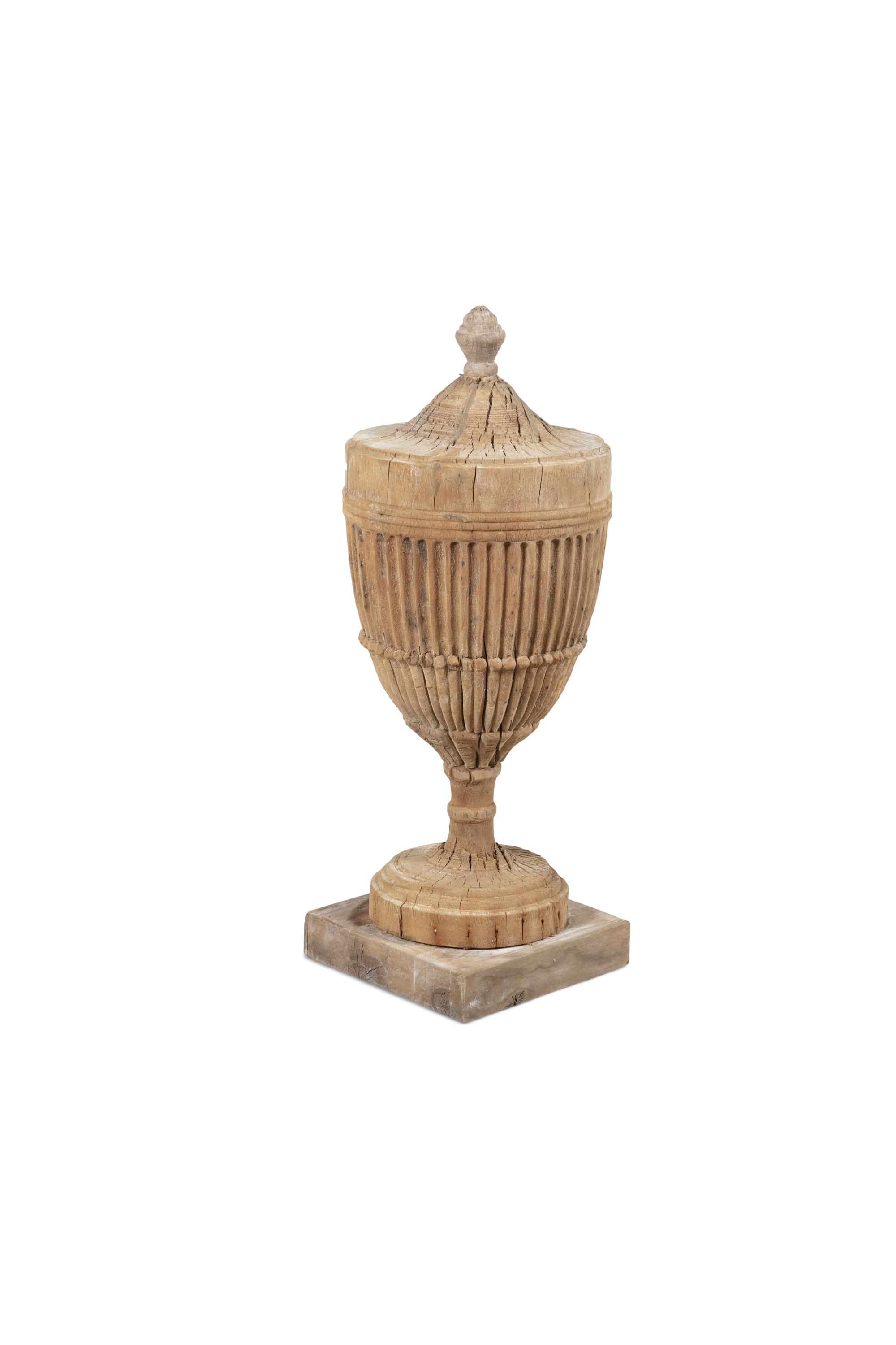 A GEORGE III NEO-CLASSICAL URN, the carved pine body surmounted with bud finial above a fluted - Image 2 of 2
