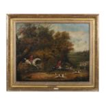 DEAN WOLSTENHOLME (1757-1837) Landscape with Huntsmen and Hounds Oil on canvas, 42 x 53cm