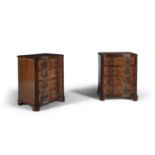 A PAIR OF GEORGIAN STYLE MAHOGANY SMALL SERPENTINE CHESTS, early 20th century, each with four