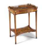 A PAINTED SATINWOOD AND ROSEWOOD BANDED TWO TIER TABLE, in Sheraton Revival style, 19th century,