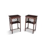 A PAIR OF IRISH EDWARDIAN MAHOGANY TRAY TOP BEDSIDE TABLES, by James Hicks of Dublin, c.1910, each