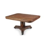 AN EARLY 19TH CENTURY INLAID MAHOGANY RECTANGULAR BREAKFAST TABLE, the rosewood crossbanded top with