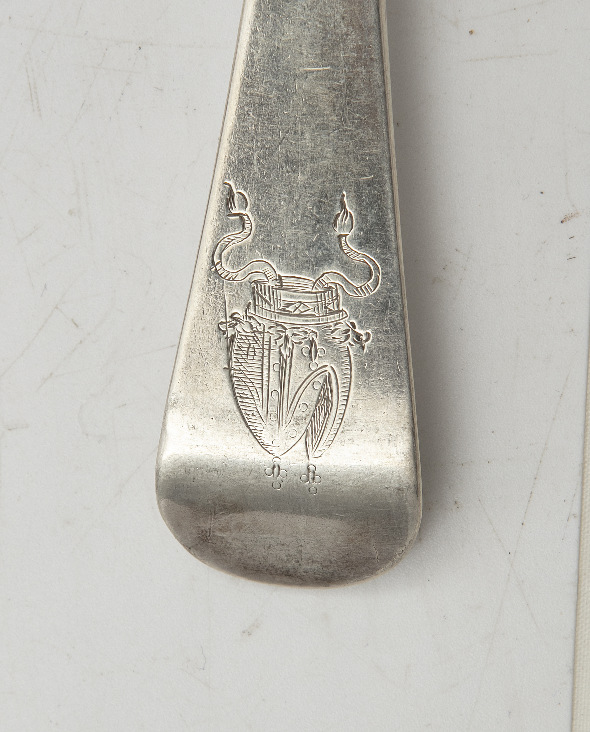 A FINE SET OF TWELVE IRISH GEORGE III SILVER HANOVARIAN PATTERN TABLE SPOONS, Dublin c.1761, - Image 3 of 3