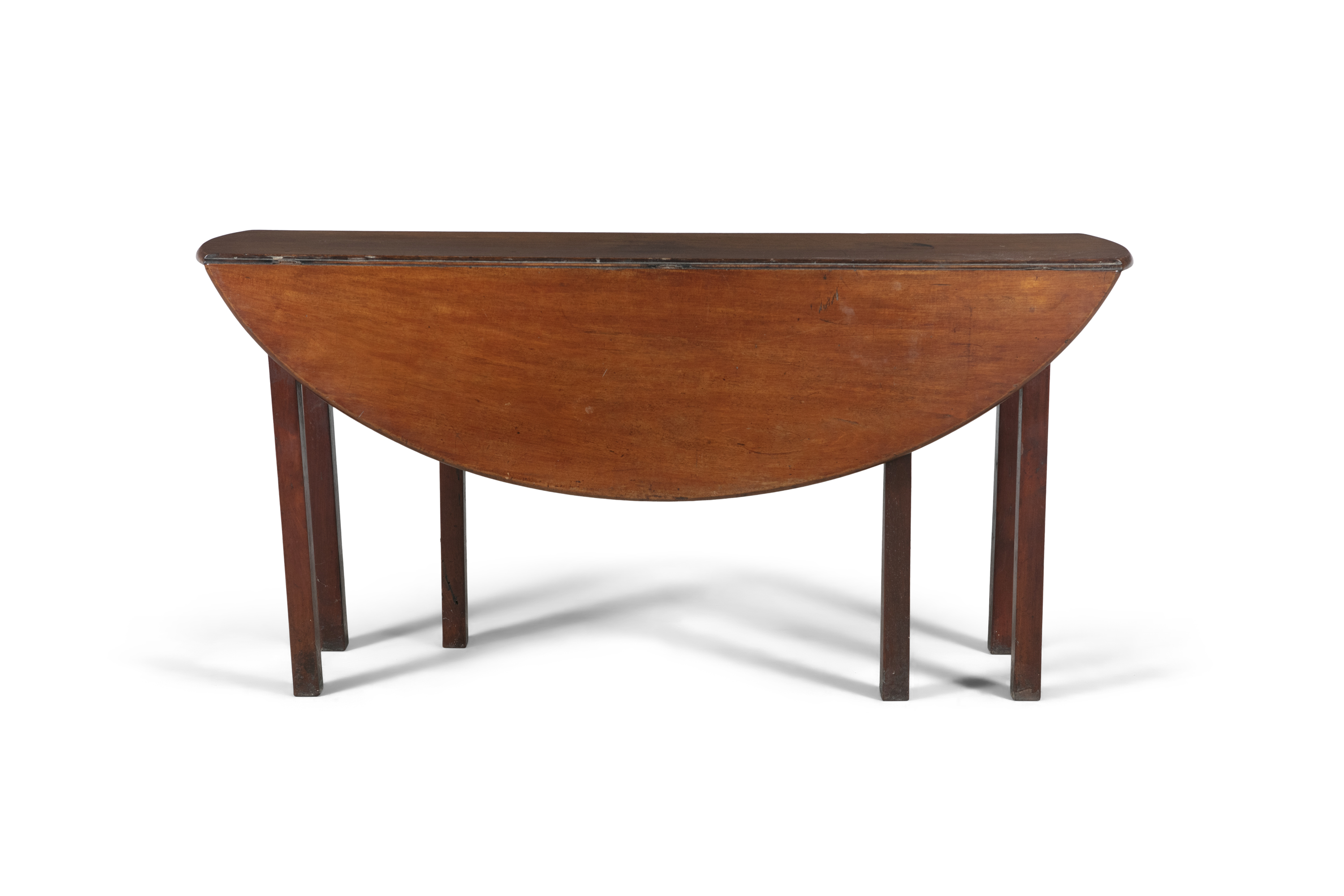 A GEORGIAN STYLE OVAL MAHOGANY HUNT TABLE, 19th century, with double drop leaves, on square gate leg - Image 2 of 3