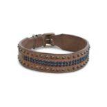 A LEATHER STUDDED DOG COLLAR, adjustable fitting