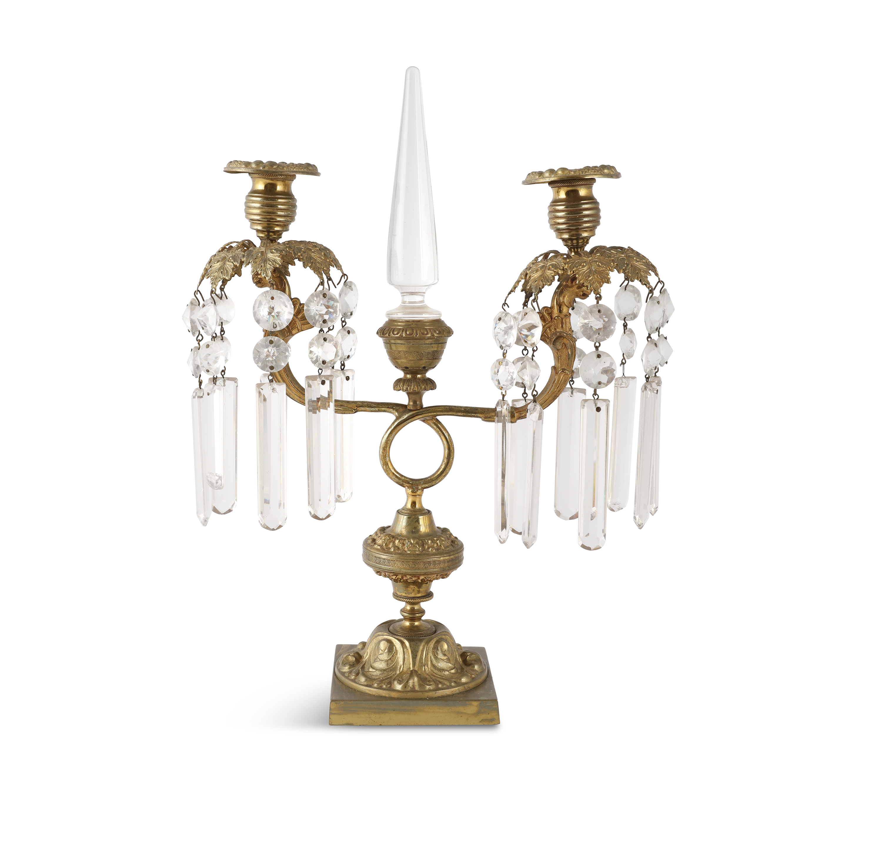 A PAIR OF ORMOLU TWO BRANCH CANDELABRA, 19th century, the intertwined branches in the form of