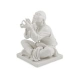 A Meissen 20th century blanc de chine porcelain model of a Chinese tailor, seated threading a
