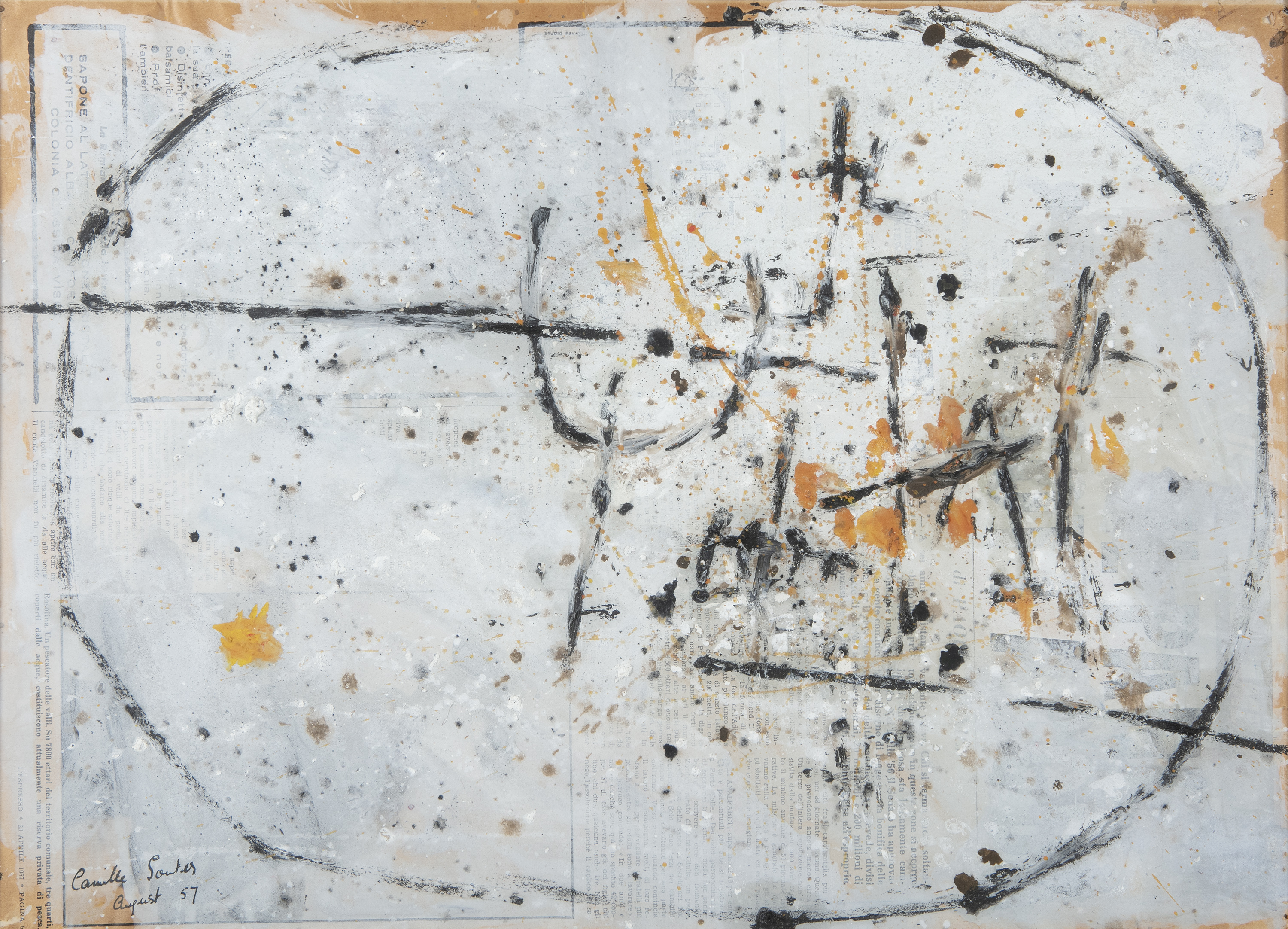 Camille Souter HRHA (b.1929) The Unknown (1957) Oil on newspaper on board, 39.5 x 55cm (15½ x 21¾'')