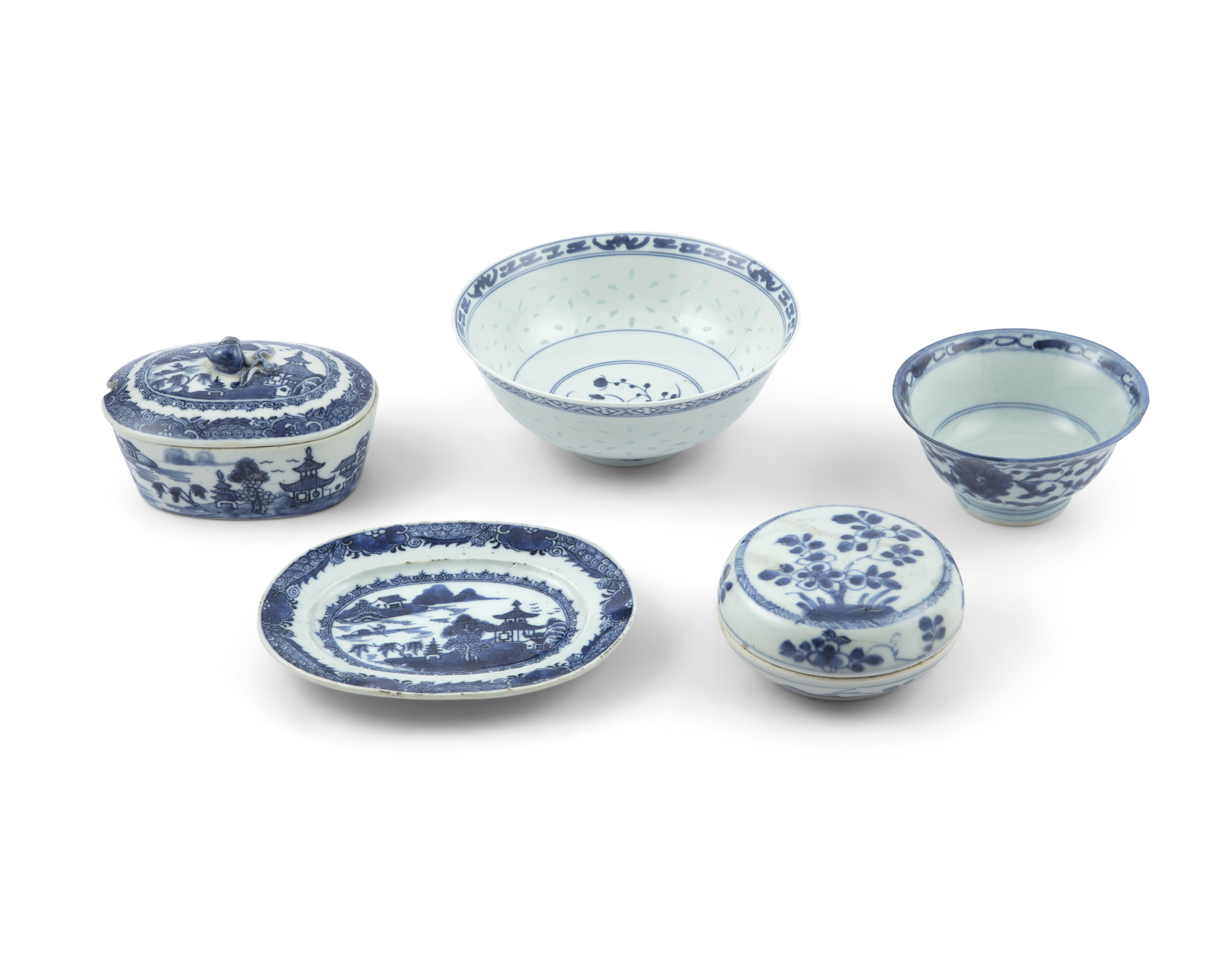 A small collection of Chinese blue and white porcelains, all Qing Dynasty, comprising a circular - Image 2 of 2