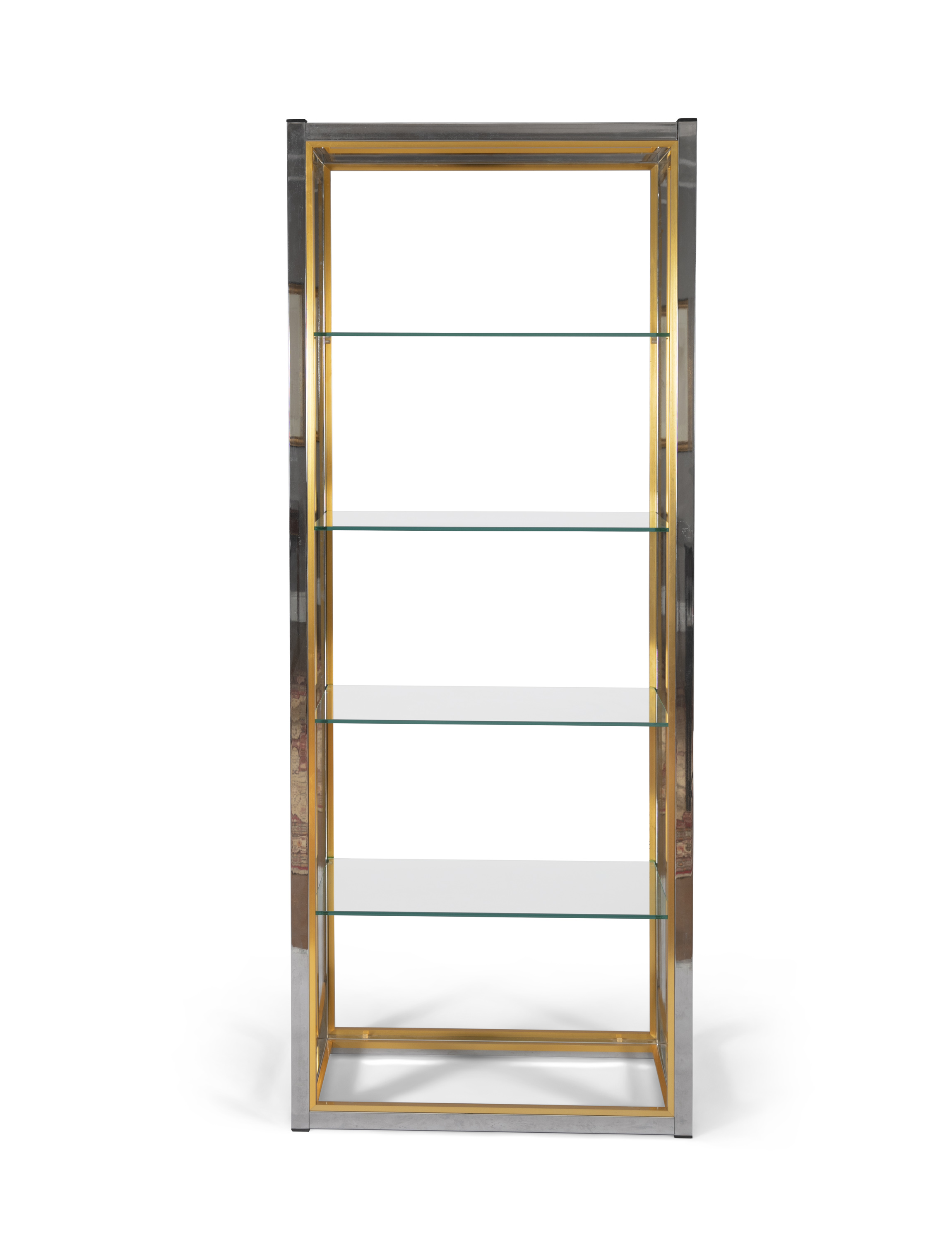 An Italian chrome and brass rectangular upright open shelf unit, c.1970s, with glass shelves. 76cm - Image 2 of 2