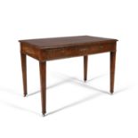 A Victorian gilt metal mounted Amboyna and walnut rectangular writing table, the top with rosewood