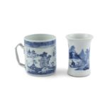 A large Chinese blue and white 'Nanking' tankard, 18th century, of cylindrical form, with entwined