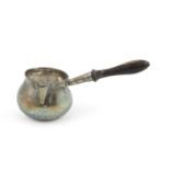 A small Georgian silver brandy warmer, London c.1790/1800, with turned timber handle. 18cm long (