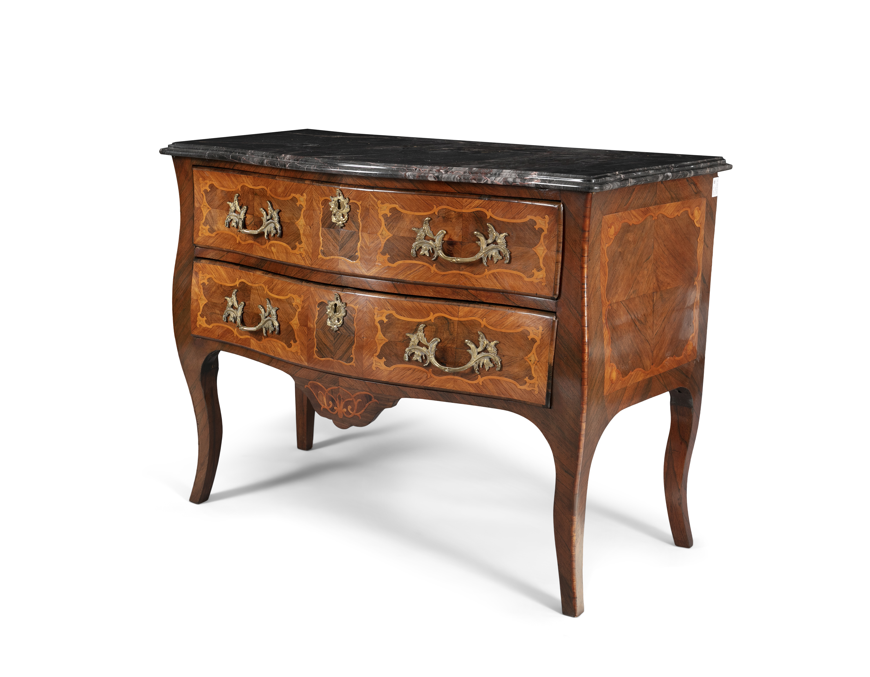 A Louis XV provincial kingwood marquetry bombe commode, late 18th century, with veined black - Image 2 of 2