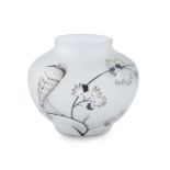 A 1930s Daum enamelled vase, of circular baluster form, decorated with a bird perched on blossom