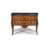 A Louis XV provincial kingwood marquetry bombe commode, late 18th century, with veined black