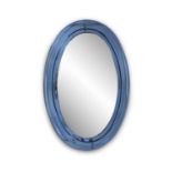MIRROR An oval Crystal Art Blue Mirror. Italy. c. 1960. 89 x 59 x 2 cm