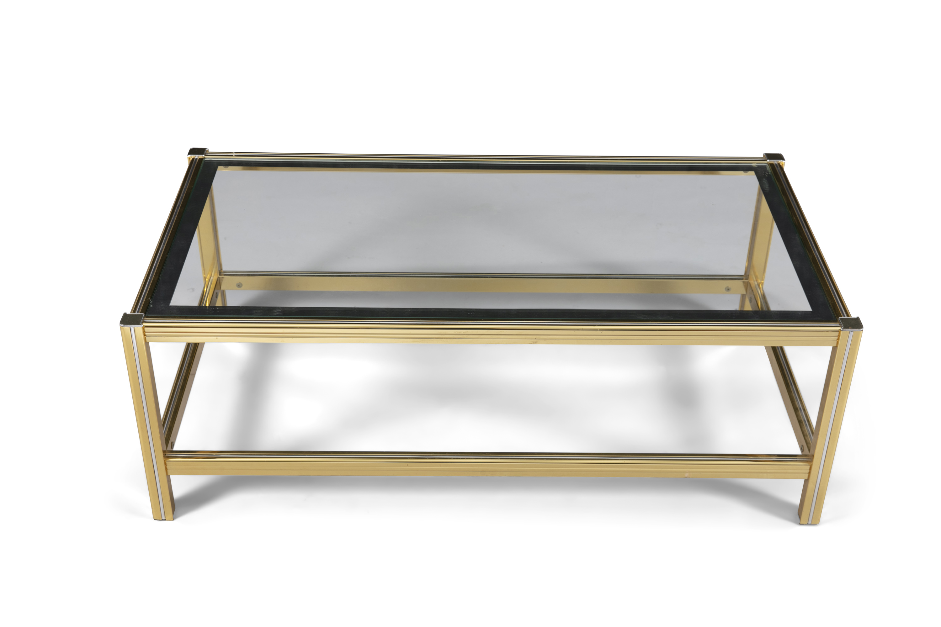 COFFEE TABLE A two tier glass topped coffee table with a brass and chrome base. c. 1960. Italy. 39 x - Image 2 of 3