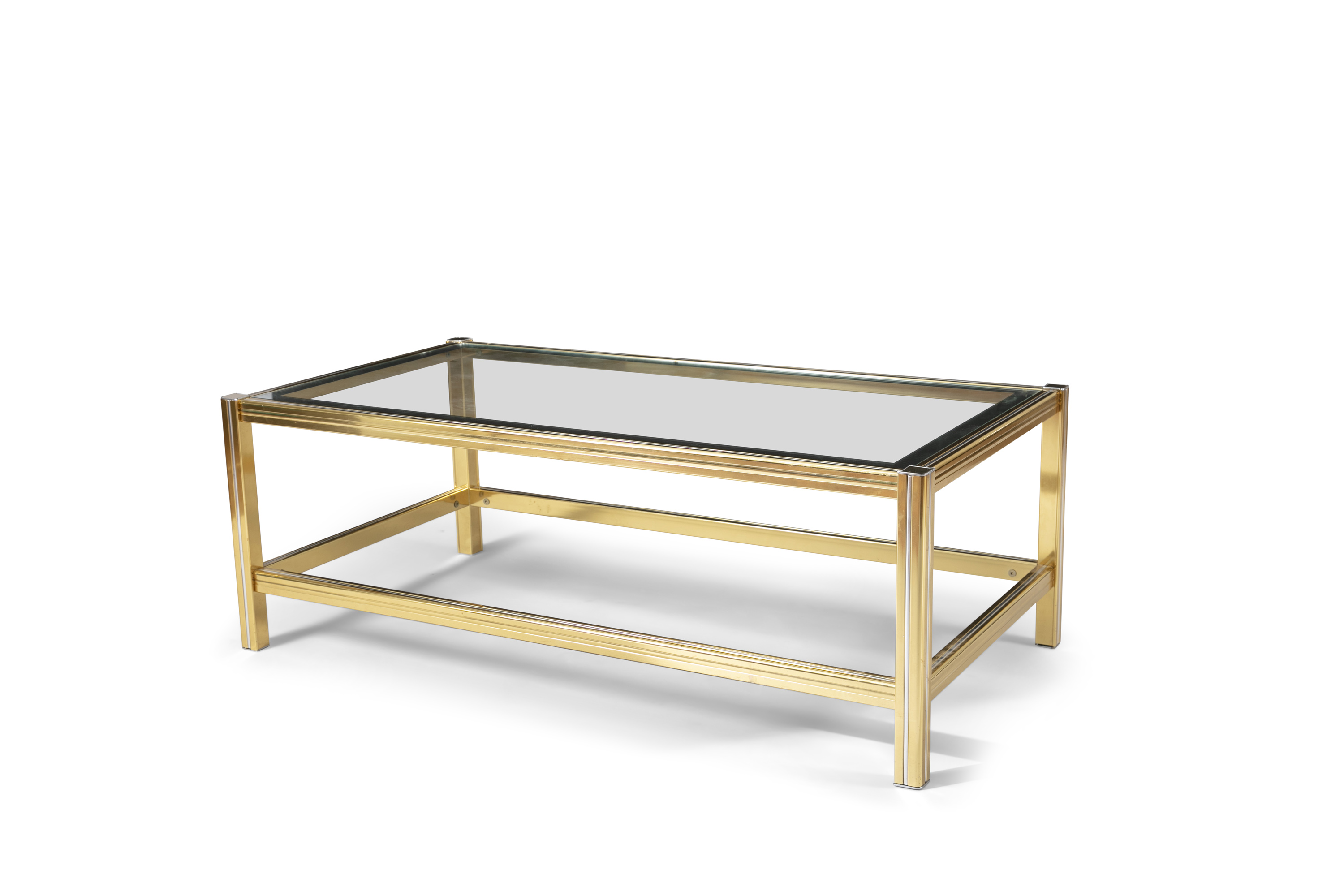 COFFEE TABLE A two tier glass topped coffee table with a brass and chrome base. c. 1960. Italy. 39 x - Image 3 of 3