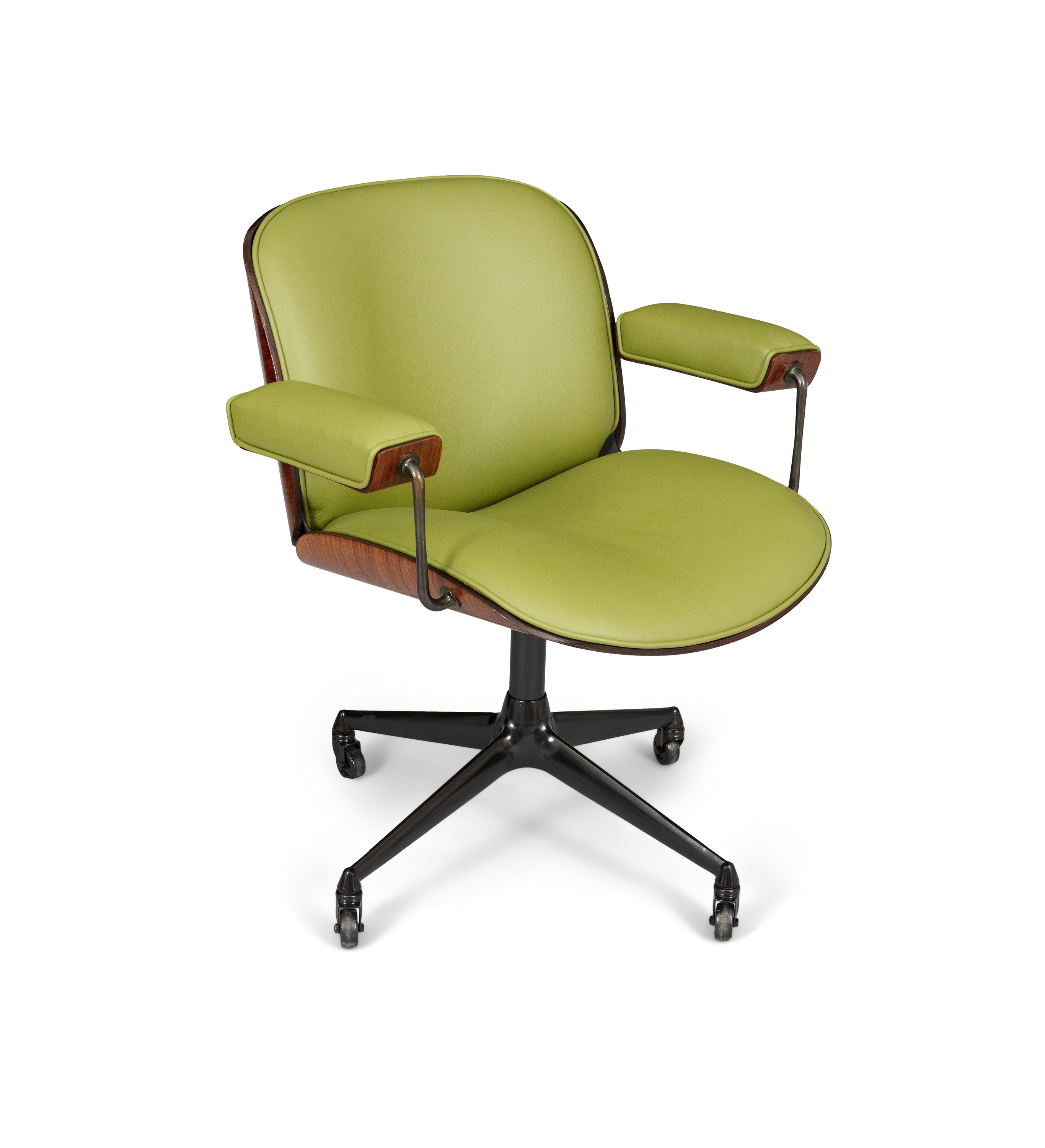 ICO PARISI A rosewood office chair with green leather upholstery by Ico Parisi for MIM, Roma. c. - Image 3 of 6