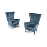 ARMCHAIRS A pair of wing-back armchairs, Italy, c. 1960. Recently upholstered. 99 x 73 x 64 cm