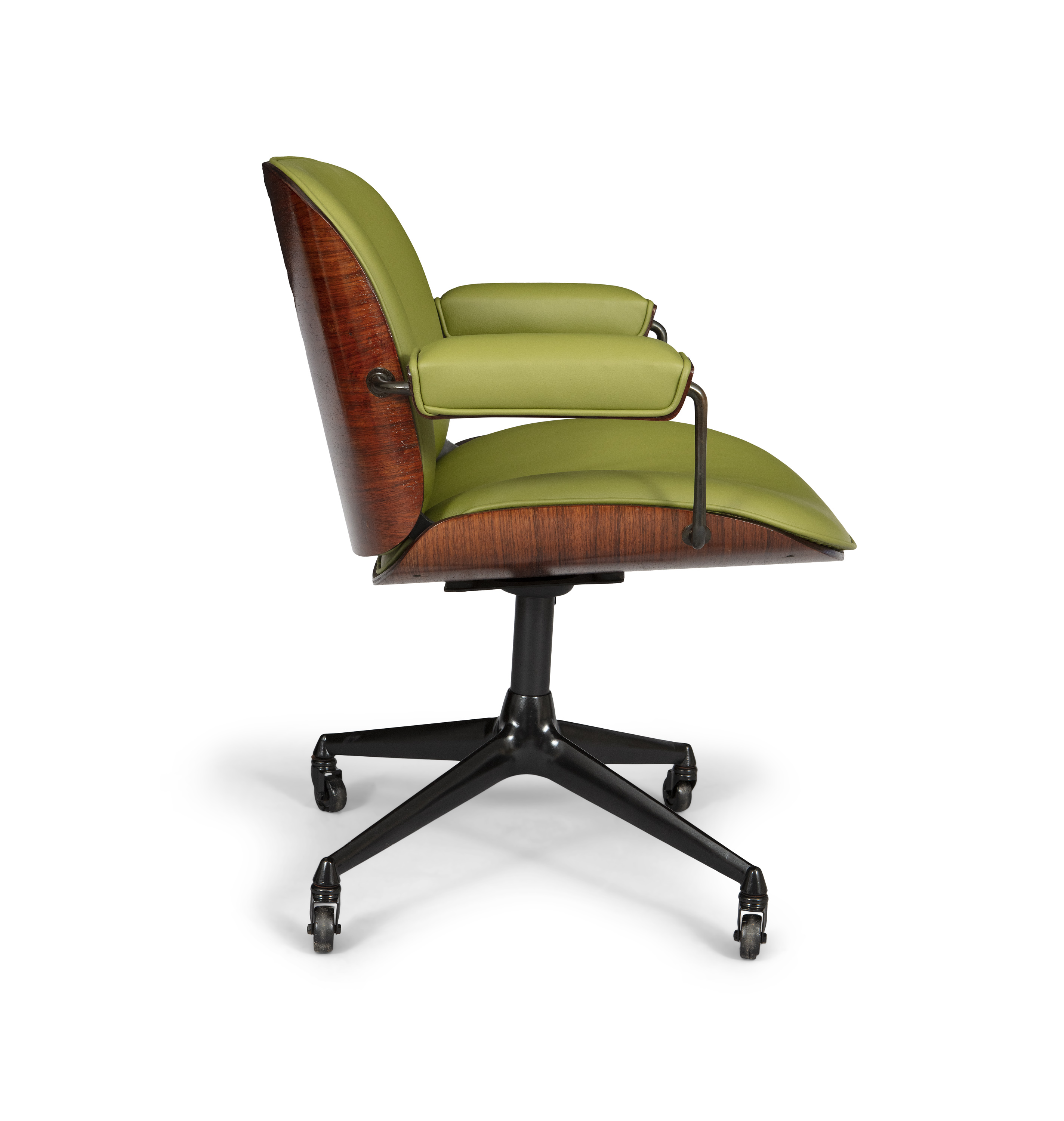 ICO PARISI A rosewood office chair with green leather upholstery by Ico Parisi for MIM, Roma. c. - Image 5 of 6